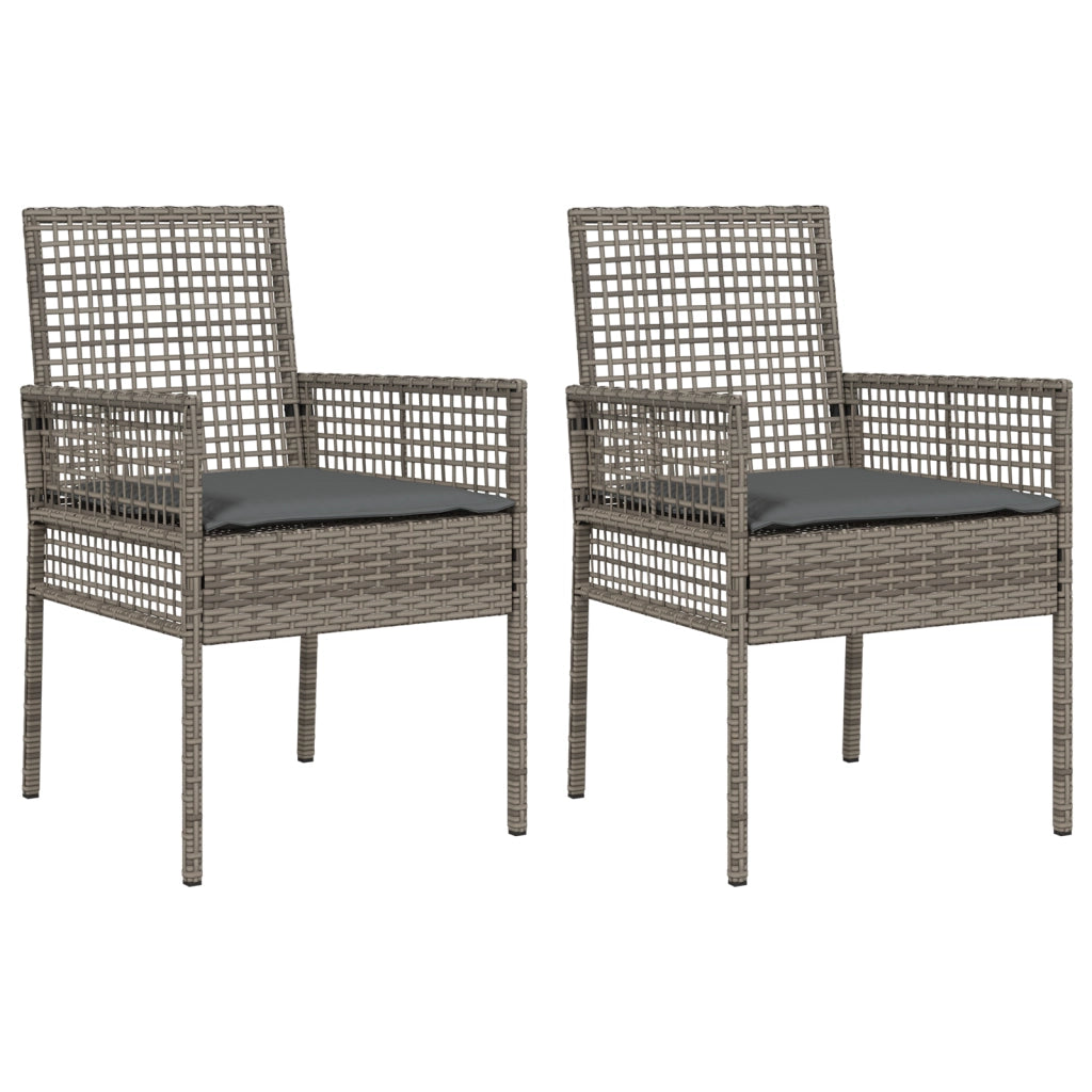 Sedie da giardino  2 pezzi con cuscini Grigio Rattan