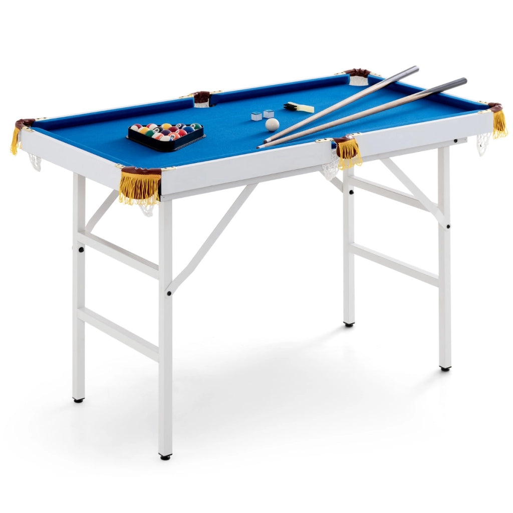 Tavolo da biliardo pieghevole da 122 cm con set di accessori bambini e adulti, Tavolo da gioco portatile con 2 stecche Blu-Stanza dei giochi