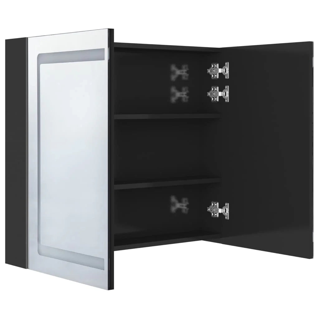 Mobile da bagno con specchio LED 80 x 12 x 68 cm nero lucido 02_0006617