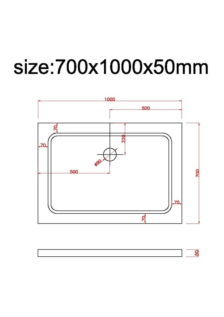 Piatto Doccia Rettangolare Ribassato In Abs H 5cm Con Piletta Inclusa 70x100