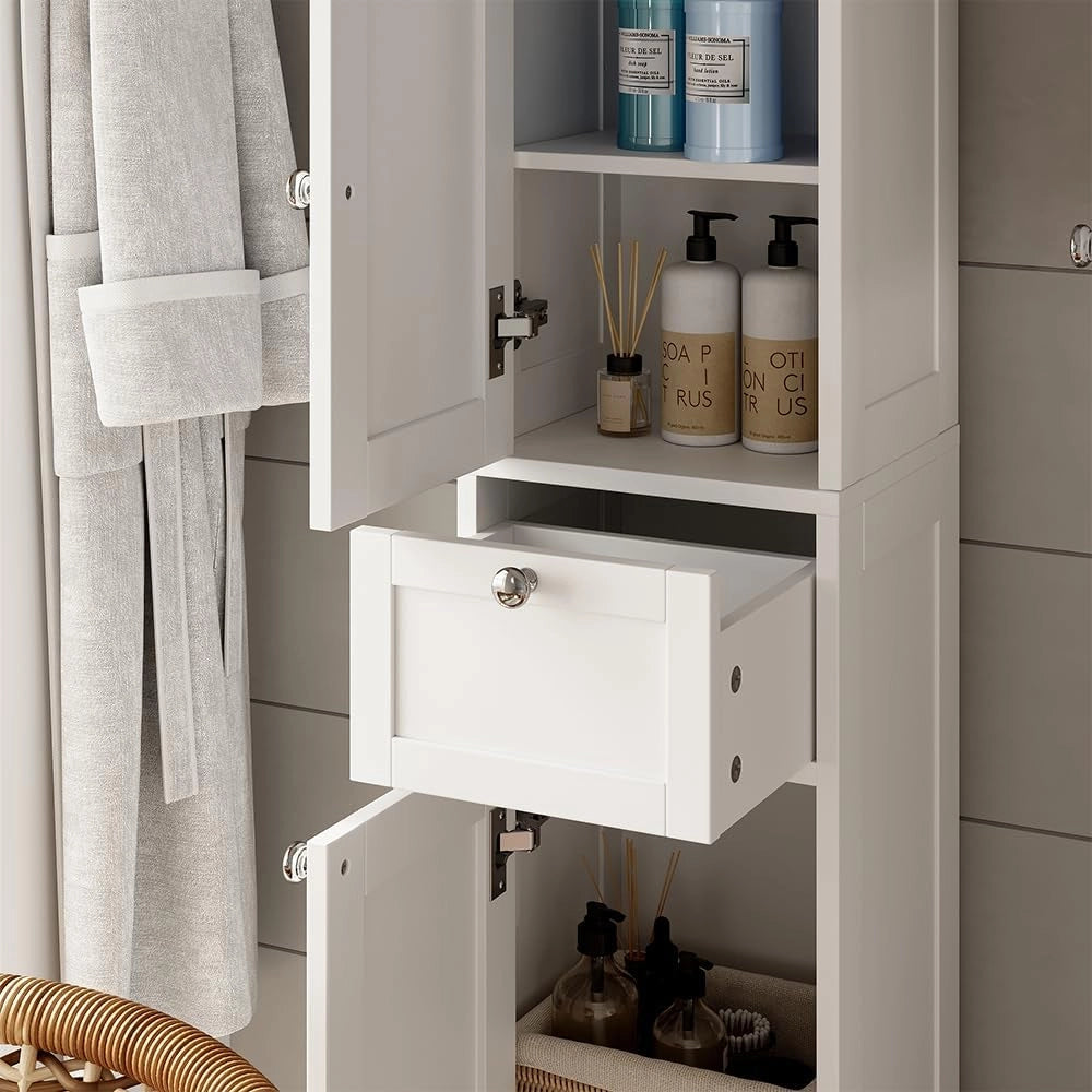 Mobile alto Vanity, Bianco, 32 x 175 cm, per la conservazione di articoli da bagno e asciugamani