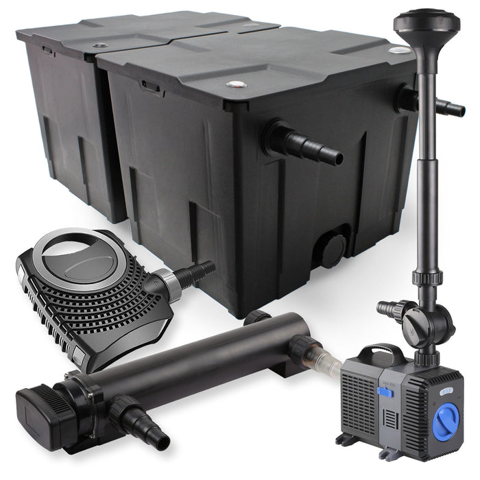 Set Filtro a 2 camere laghetto 60000l con Chiarificatore UVC 36W Pompa NEO10000 80W Fontana