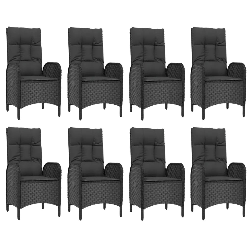 Set da Pranzo Giardino 9pz con Cuscini Nero e Grigio Polyrattan 3185058