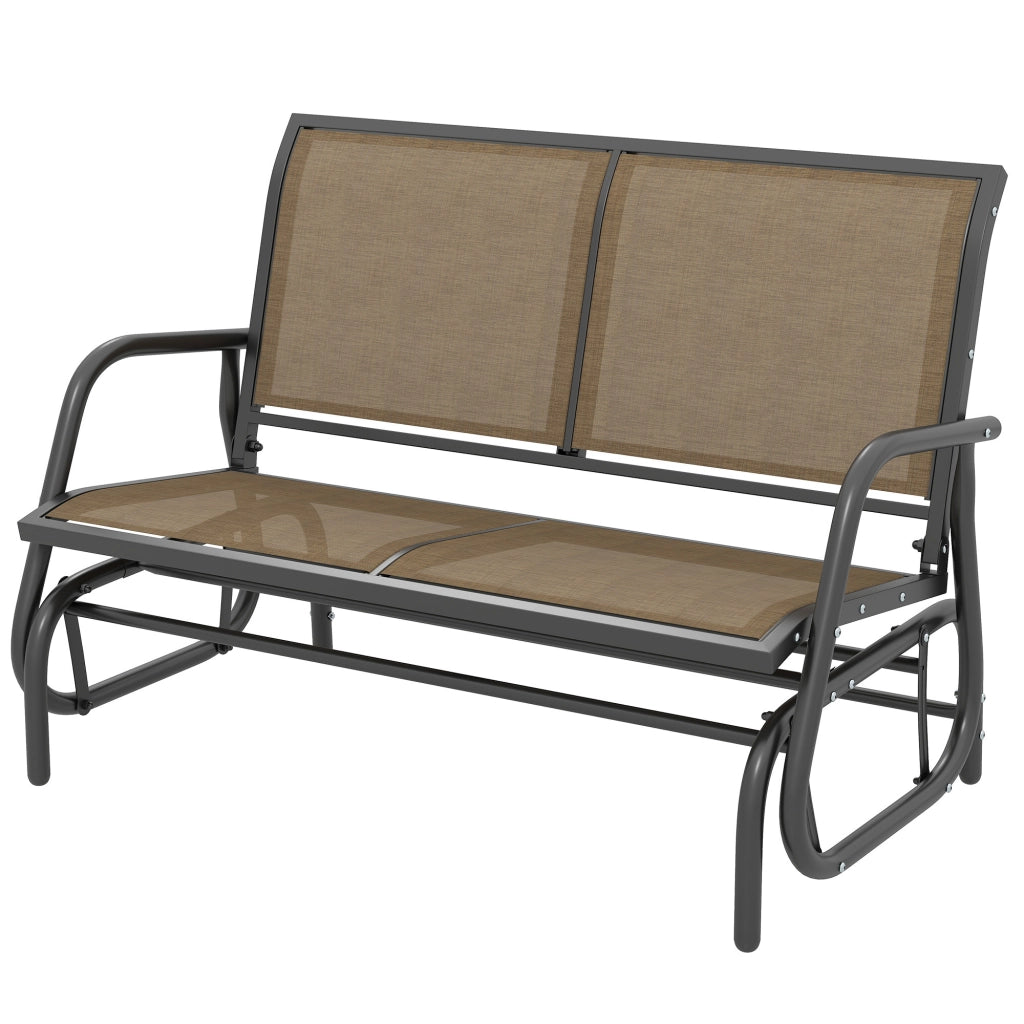 Panchina a Dondolo 2 Posti da Giardino in Metallo e Tessuto a Rete, 120x70x85 cm, Marrone Chiaro