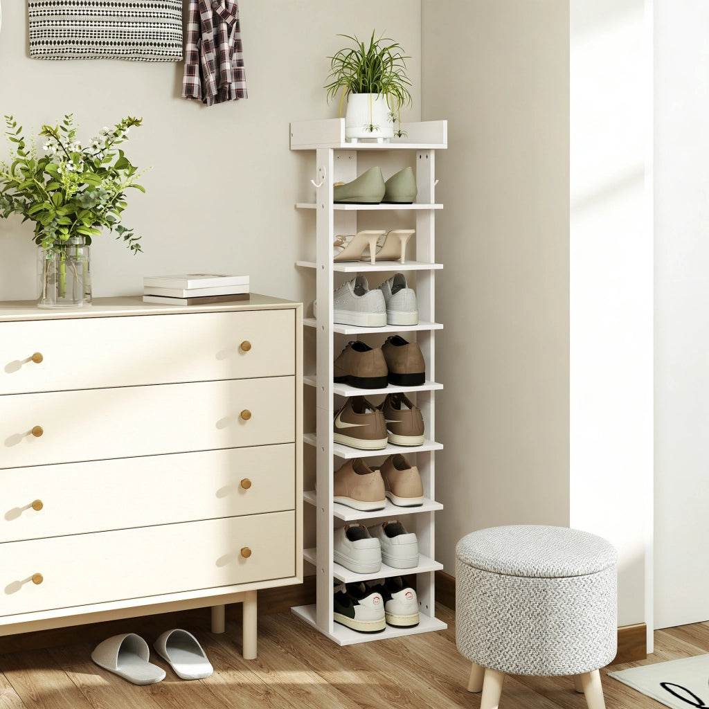 Scarpiera Organizzatore di Scarpe 30x30x128,4 cm con 9 Ripiani e Ganci Bianco