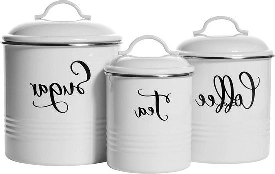 Set di contenitori a chiusura ermetica per cucina - Set da 3 Bianco Aria stagna - Zucchero Caffè Tè