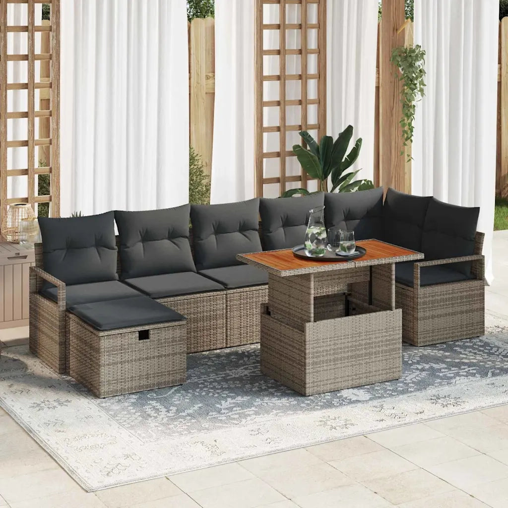Set Divano da Giardino 8 pcs Grigio polyrattan