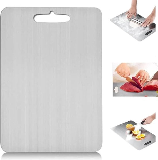 Snijplank schimmelwerend e verdikt 304 roestvrijstale snijplank, snijplank, keuken dubbelzijdige snijplank di roso inox di qualità alimentare (25*15CM) - argento