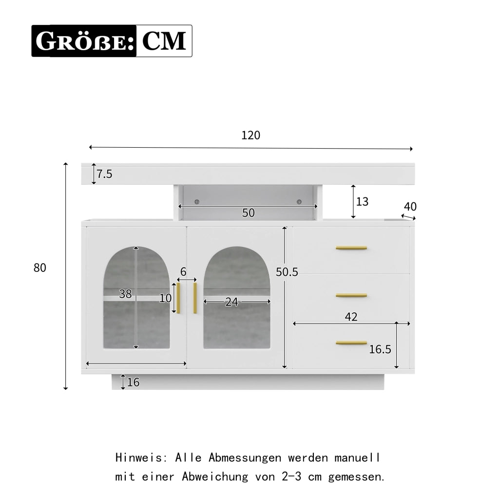 Credenza LED Sideboard ¨C Xylo ¨C Bianco Lucido, 120 cm, 16 Colori Luce