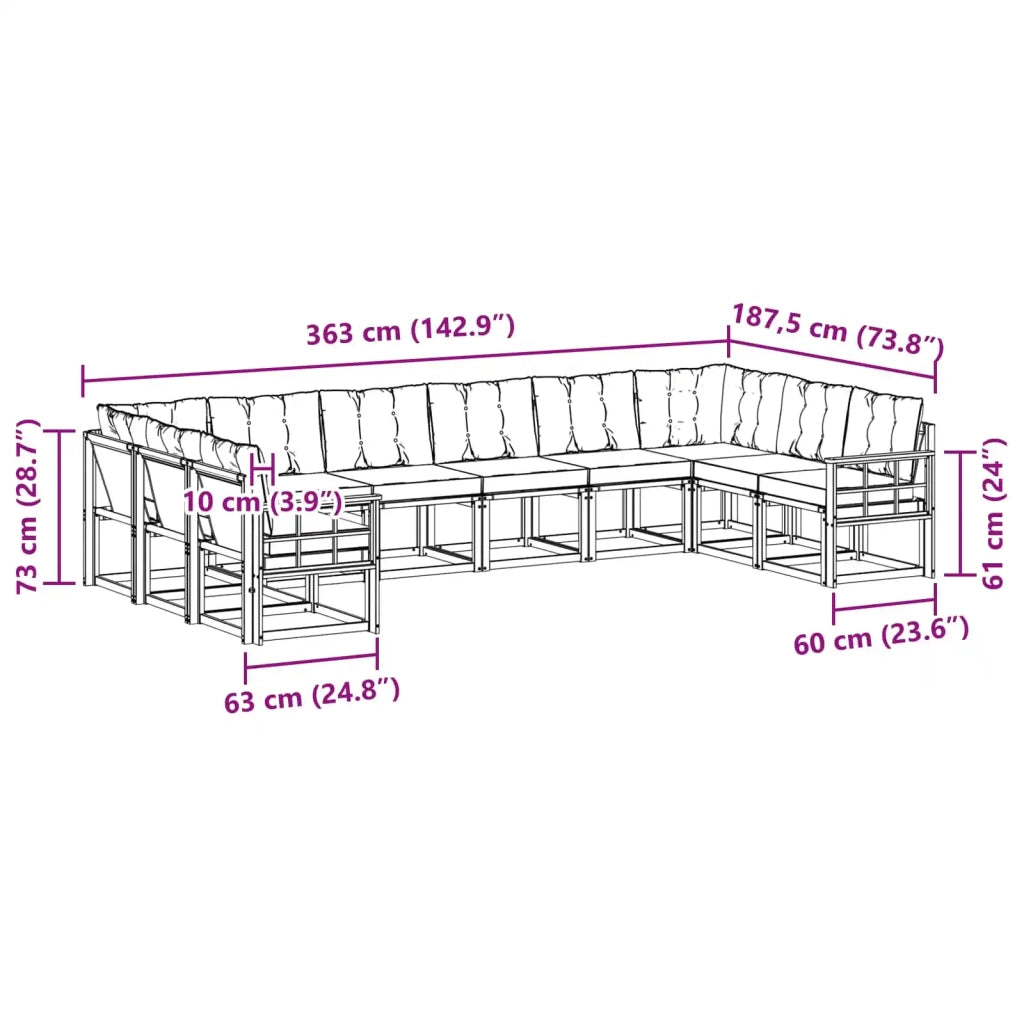 Set di divani da esterno con cuscino 10 pcs Bianco e Beige