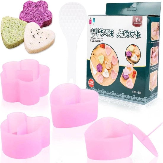 Fornitore di Sushi Onigiri - 4 pezzi - con spatola - con forma a cubo di riso - accessori per sushi - gadget da cucina