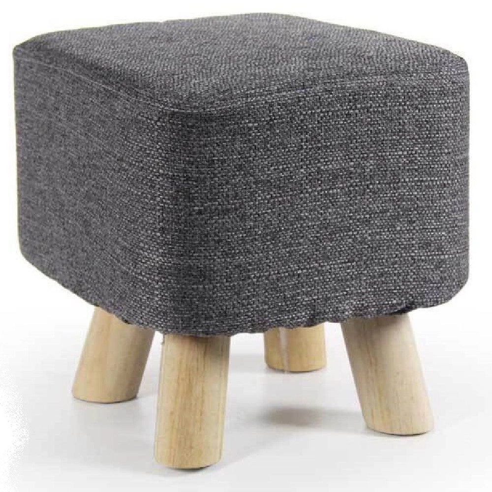 Trade Shop - Pouf Sgabello Poggiapiedi Quadrato Piedi Legno Tessuto Grigio Scuro 27x28cm 790256 -