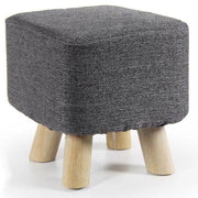 Trade Shop - Pouf Sgabello Poggiapiedi Quadrato Piedi Legno Tessuto Grigio Scuro 27x28cm 790256 -