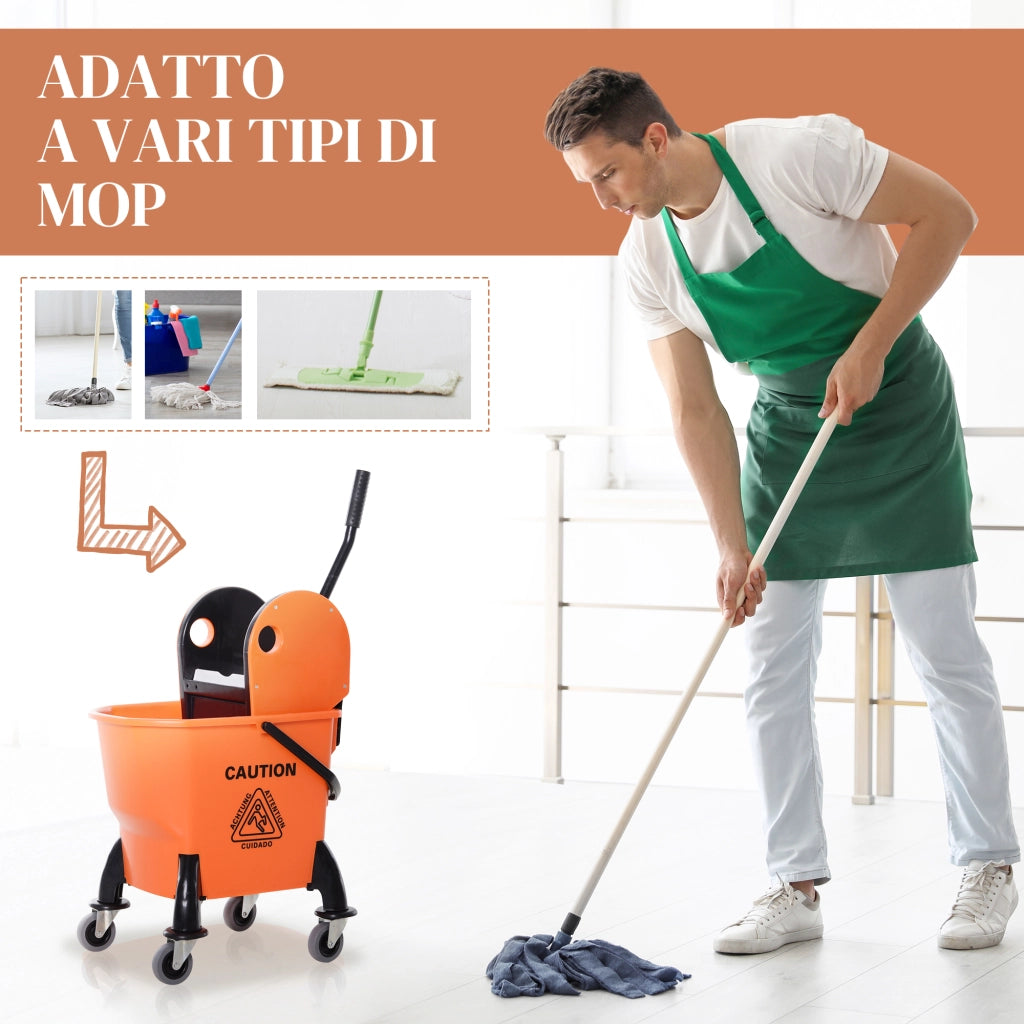 Carrello Pulizie Professionale ¨C Xylo ¨C 26L con Strizzatore e Ruote 44x36x90cm Arancione