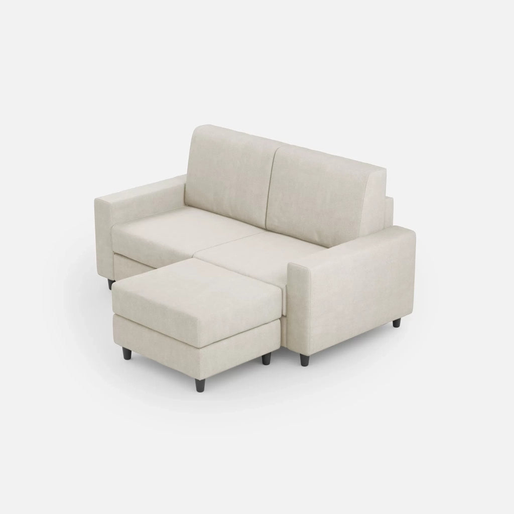 Divano sakar 2 posti (due sedute da 60cm) + pouf misure esterne l.148 p.155 | latte - Mobili 2G
