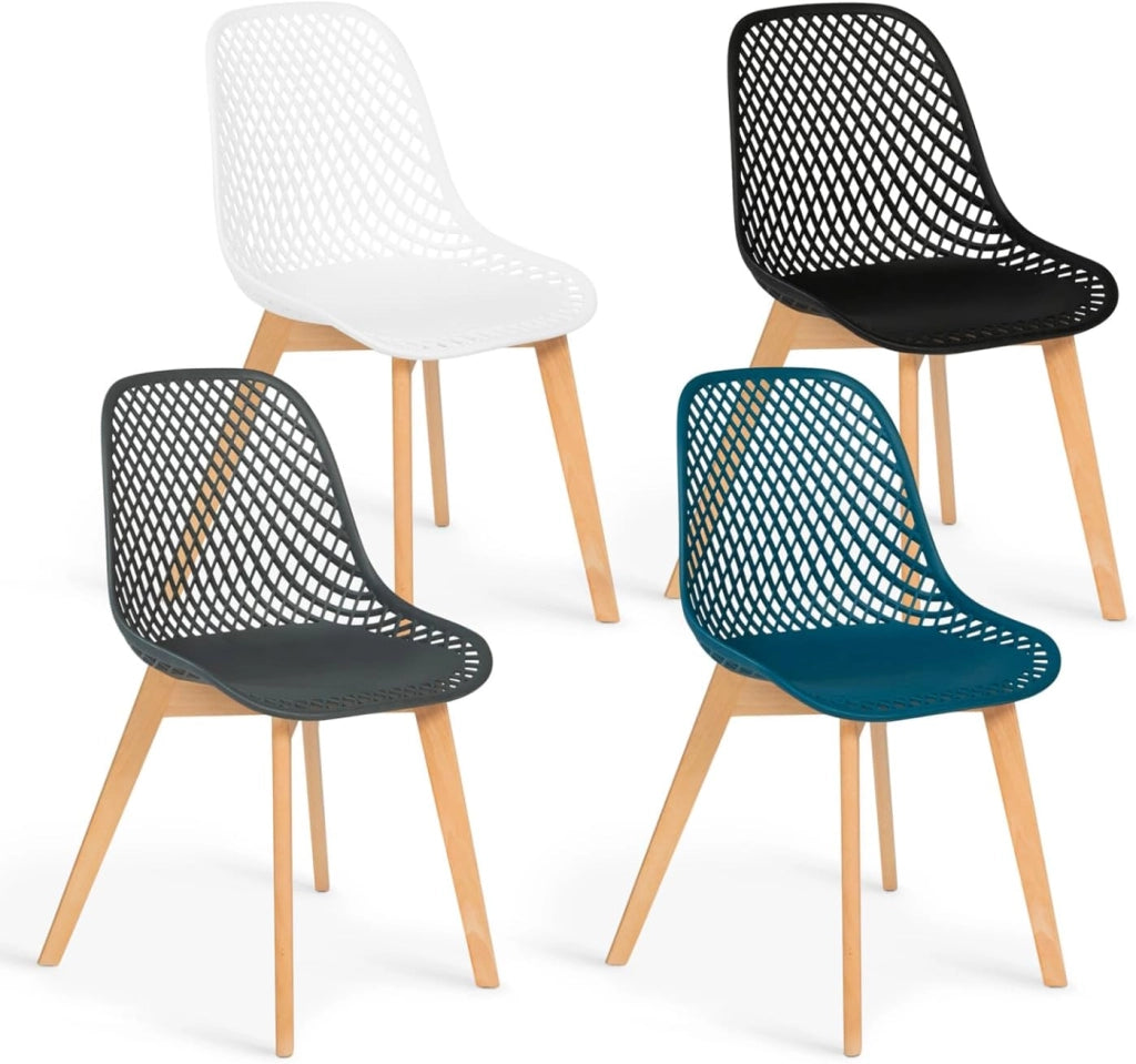 Set di 4 sedie da pranzo in colore bianco, grigio, blu anatra e nero MADY