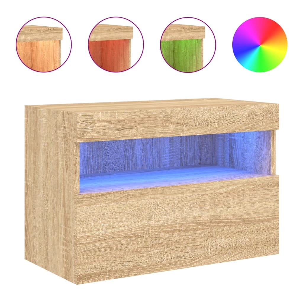 Mobile TV multimediale scaffale TV credenza mobile TV sala da pranzo soggiorno camera da letto a parete con luci LED rovere Sonoma 60 x 30 x 40 cm marrone 02_0028020