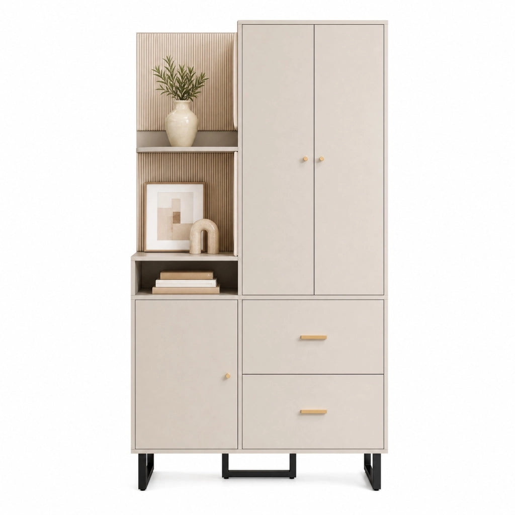 Armadio da ingresso con appendiabiti, ripiani, 2 cassetti e scarpiera, in MDF beige grigio