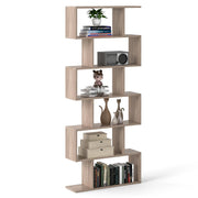 Libreria a 6 livelli a forma di S con dispositivo antiribaltamento-Scaffale di legno per casa e ufficio Grigio chiaro