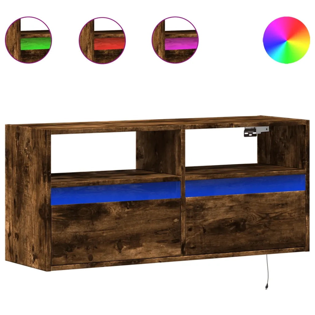 Mobile TV a Parete con Luci LED-Mobile TV a Muro Rovere Fumo 100x31x45 cm 667754
