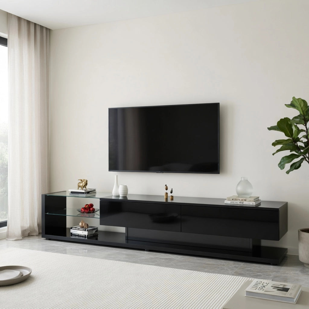 Cassettiera per TV nera lucida in truciolare lunghezza 170 cm