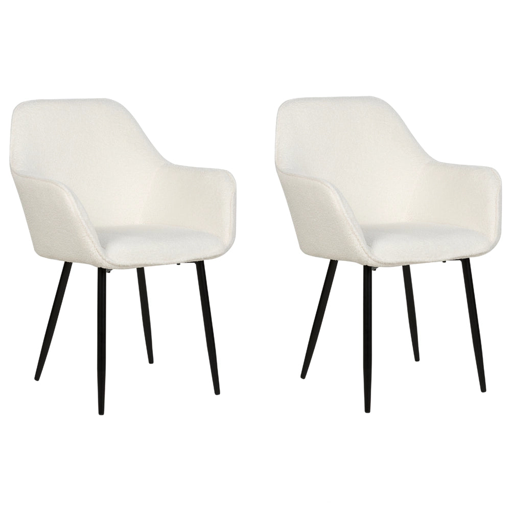 Set di 2 sedie da pranzo in tessuto bouclè bianco braccioli schienale intagliato gambe in metallo moderna industriale