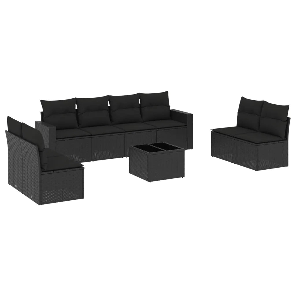 Set Divani da Giardino 9 pz con Cuscini Nero in Polyrattancod mxl 87355