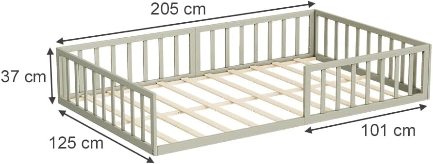 Letto a pavimento Minno 120x200, letto bambini in metallo, letto Montessori con protezione anticaduta, bassa altezza d’ingresso, greige