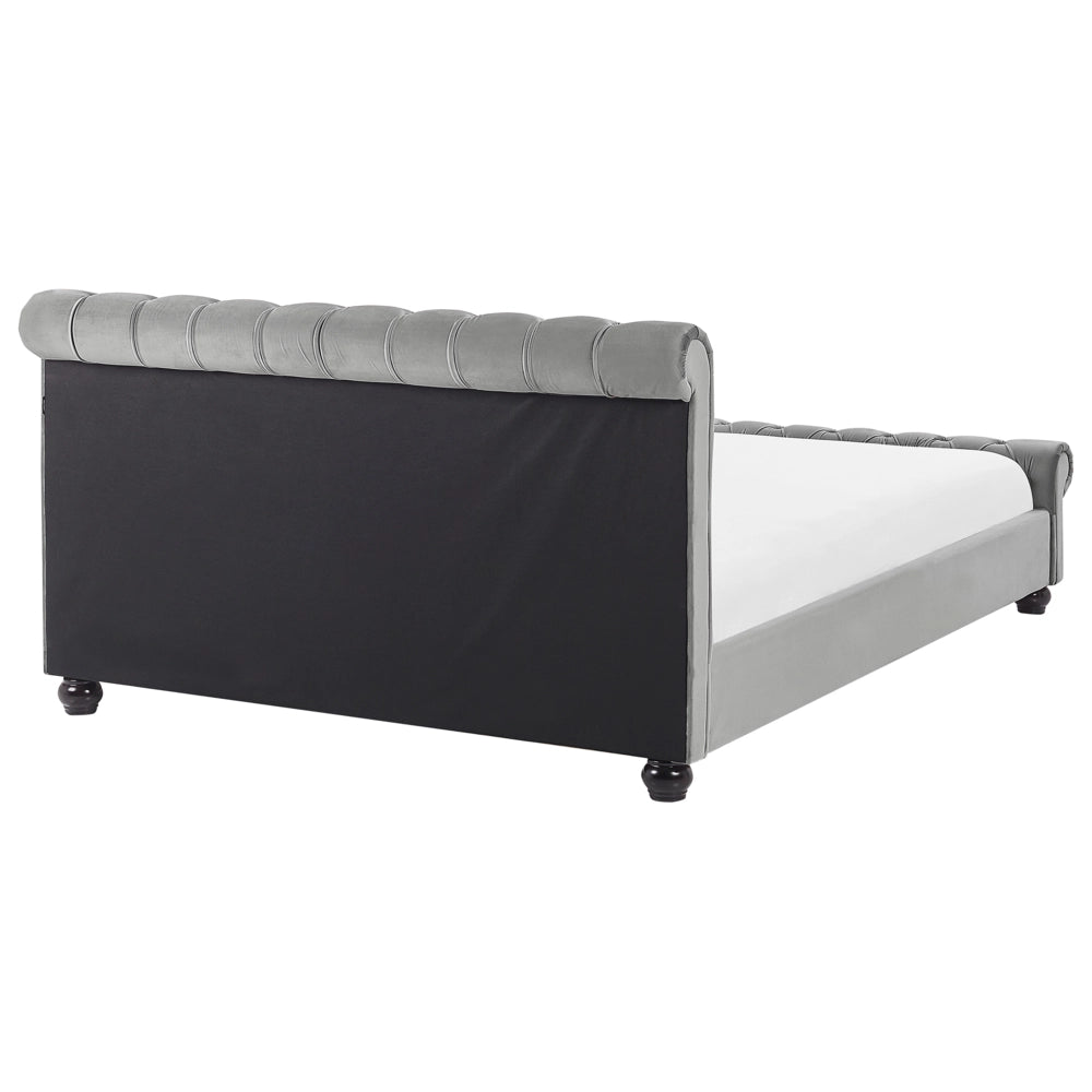 Letto ad acqua in velluto grigio chiaro 140 x 200 cm con testiera trapuntata stile glamour