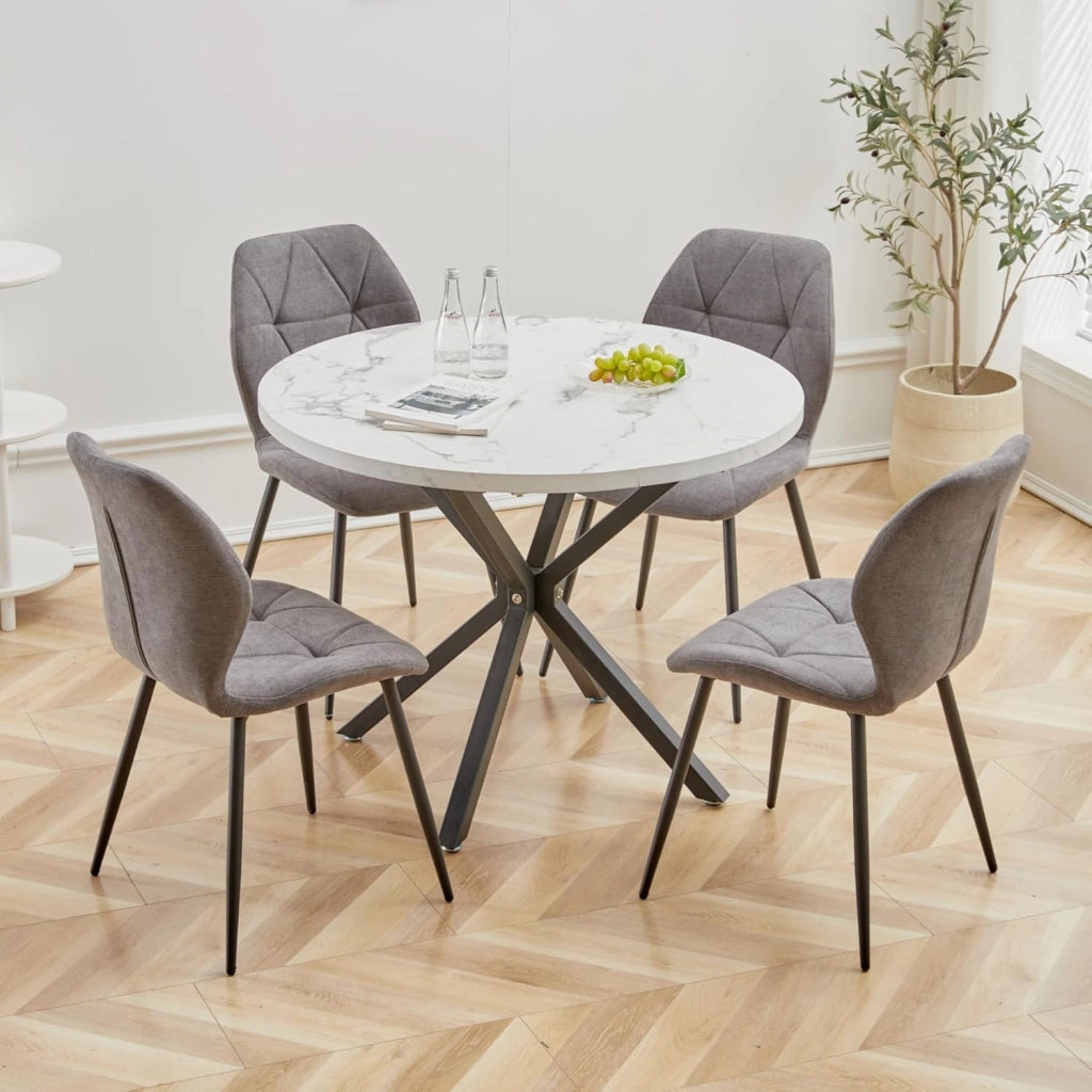 GrandCA HOME Set di 6 Sedie da Pranzo, Sedie da Pranzo Imbottite, Sedie da Cucina Nordiche con Gambe in Metallo, Cuscini in Tessuto a Rombi,Grigio scuro-R