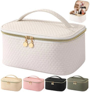 Toilette per donne, borse da viaggio impermeabili, contenitori di makeup in PU, grandi contenitori di makeup con spazzola, organizzatore di toilette, contenitori di makeup portatili (bianco perla)