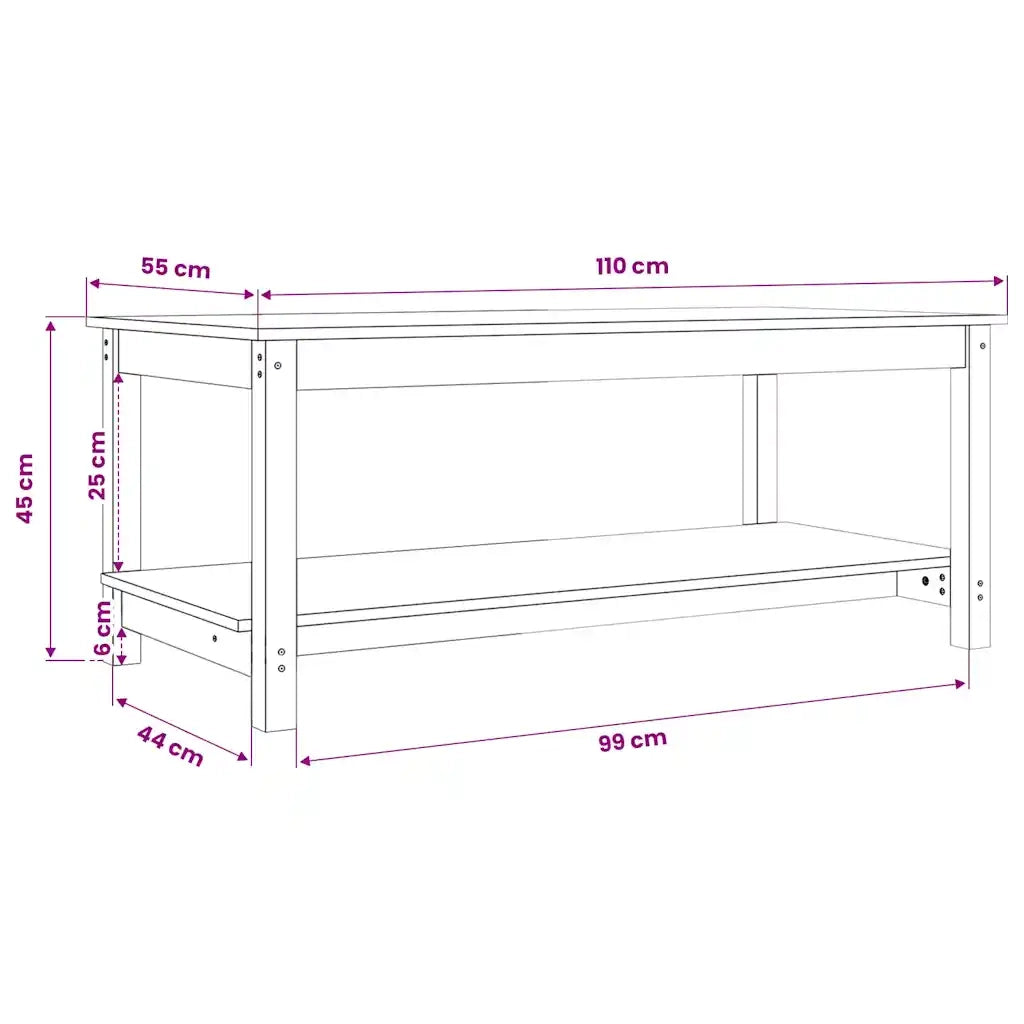 Tavolino da Salotto 110x55x45 cm Legno Massello di Pino 822272