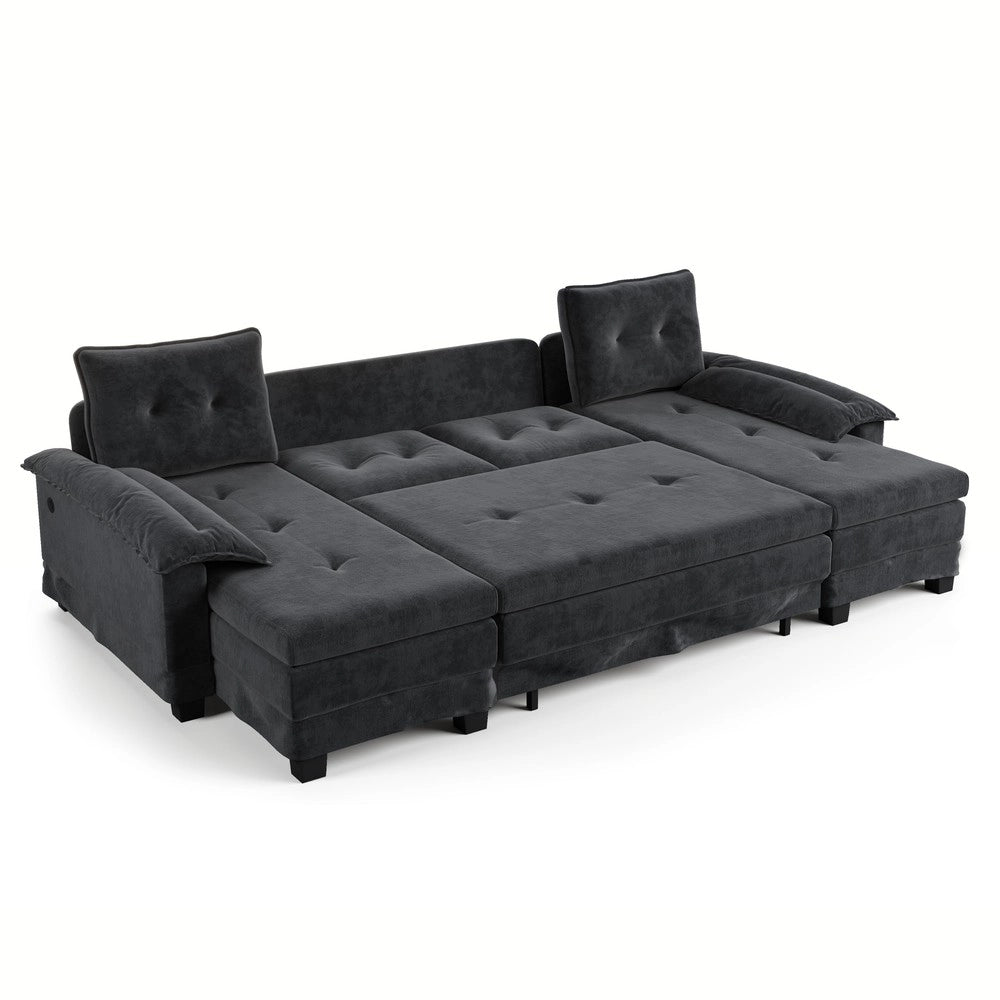 Divano Angolare a U con Letto Estraibile e USB ¨C Xylo ¨C Grigio, Modulare, 278 cm