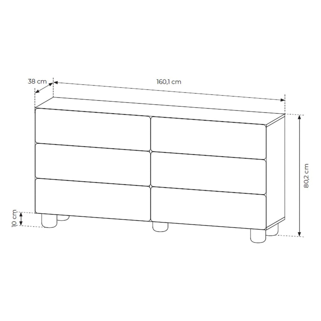 Madia Hana, Credenza 6 Cassetti, 160x38x80h cm Marrone Rovere