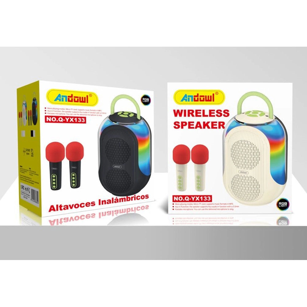 Trade Shop - Altoparlante Karaoke Bluetooth Wireless Portatile Con Microfoni Effetti Luce Rgb Q-yx133 -
