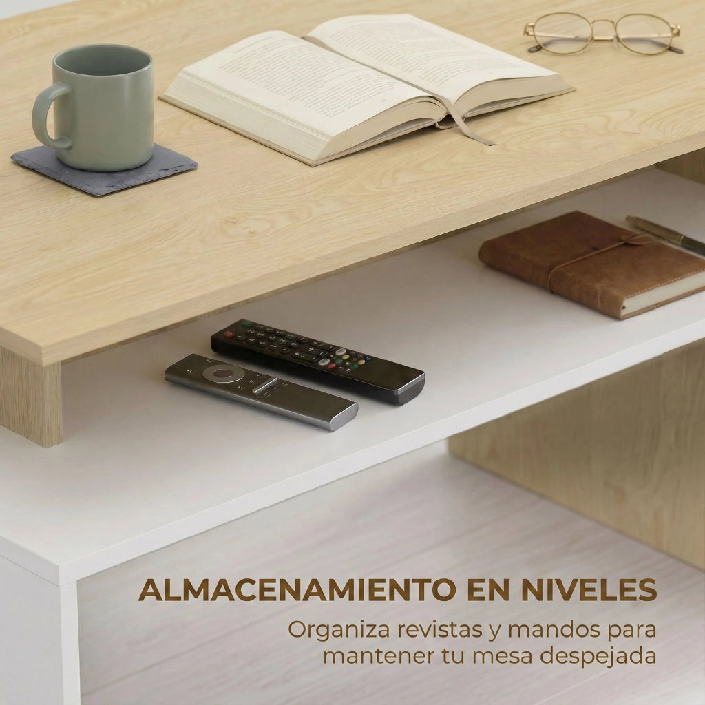Tavolino da caff¨¨ con cassetto ¨C Zephmum ¨C 95x55x50 cm, naturale e bianco