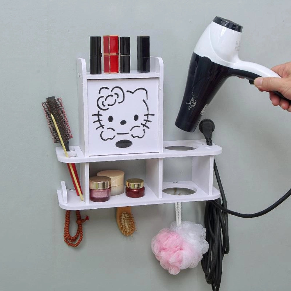 Trade Shop - Mobiletto A Parete Organizer Bagno Decoro Hello Kitty Con Scomparti Supporto Asciugacapelli -