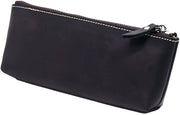 Etui in pelle di alta qualità - portafoglio con chiusura a zip - elegante portafoglio per adulti - nero - contenitore per trucco - studenti - H8 - Leggero