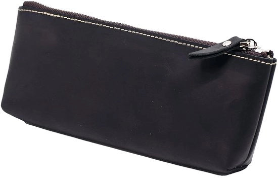 Etui in pelle di alta qualità - portafoglio con chiusura a zip - elegante portafoglio per adulti - nero - contenitore per trucco - studenti - H8 - Leggero