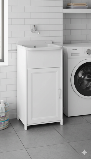 Mobile Lavatoio 40x40x78 cm 1 Anta con Pilozzo Mini in Resina Bianco