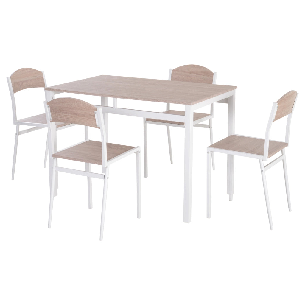 EasyComfort Set da Pranzo da 5 Pezzi con 1 Tavolo Rettangolare e 4 Sedie, in Metallo e MDF, Grigio e Bianco