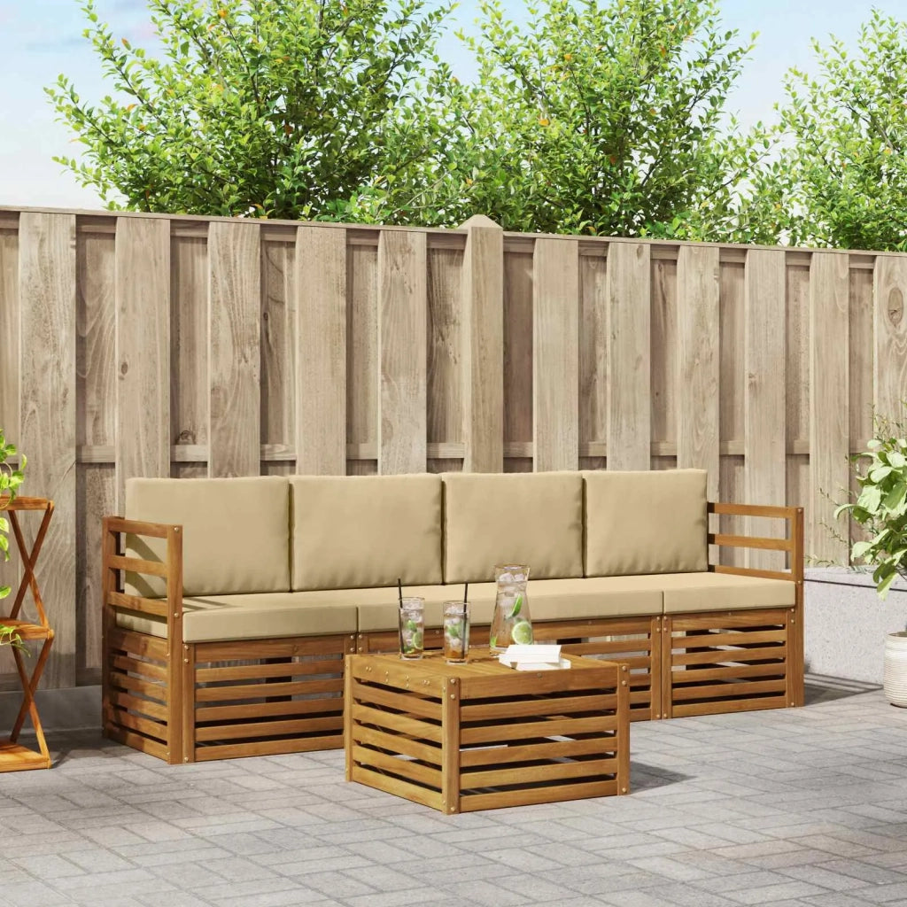 Set divani 5 pcs Naturale e Beige Legno di Acacia Massello 3374313