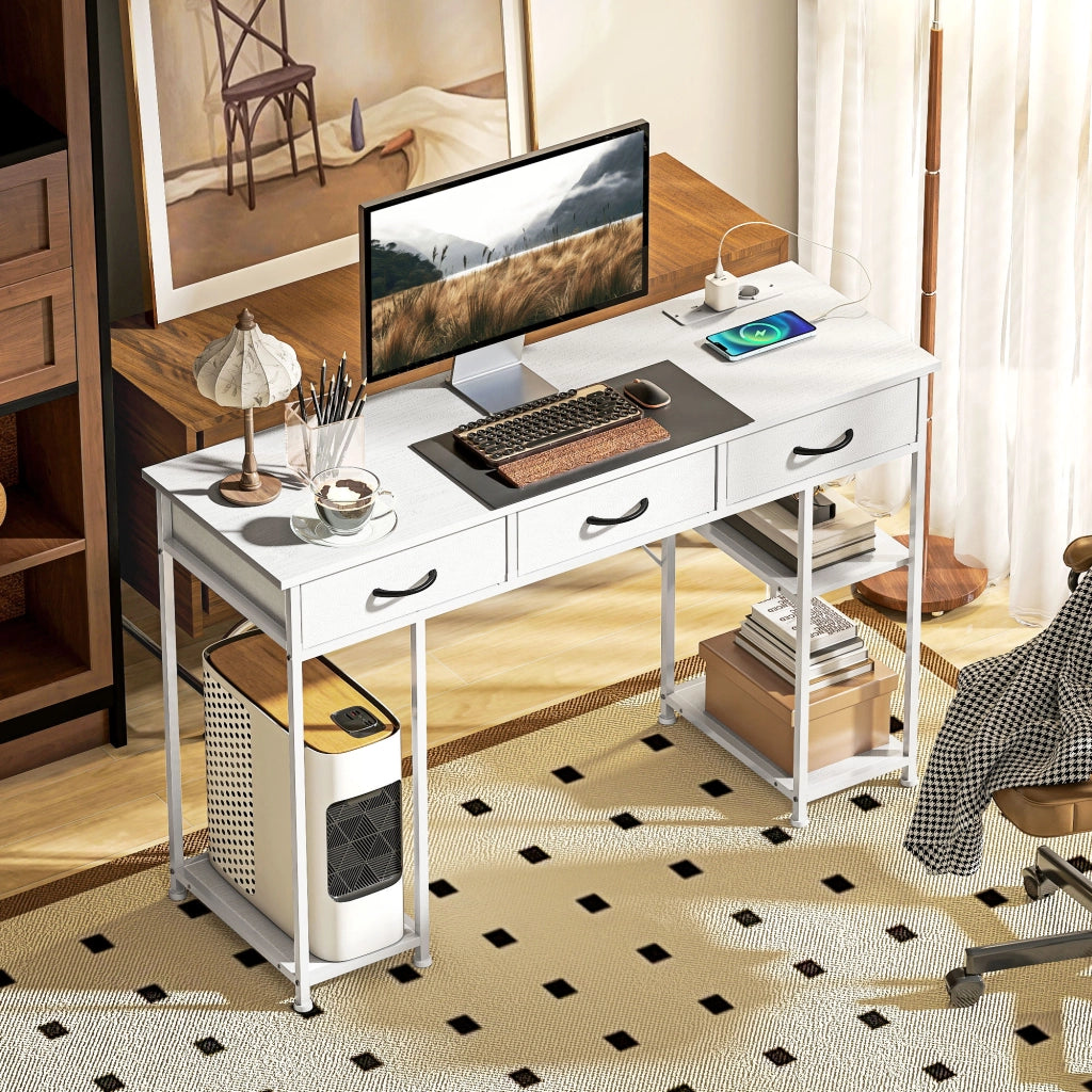 Scrivania da ufficio con 2 USB e 2 prese ¨C zephmum ¨C bianco 120x40x76 cm