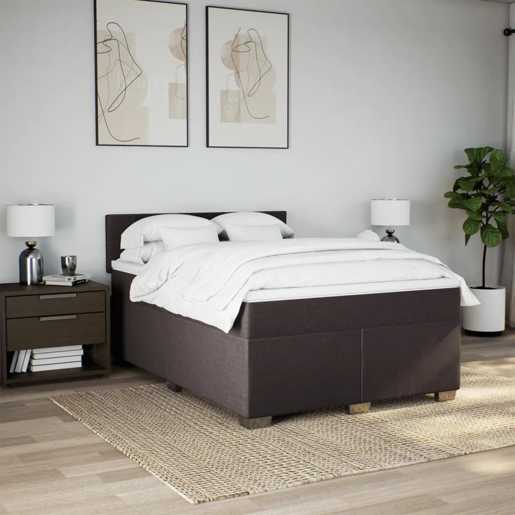 Giroletto a Molle con Materasso Marrone Scuro 140x200cm Tessuto