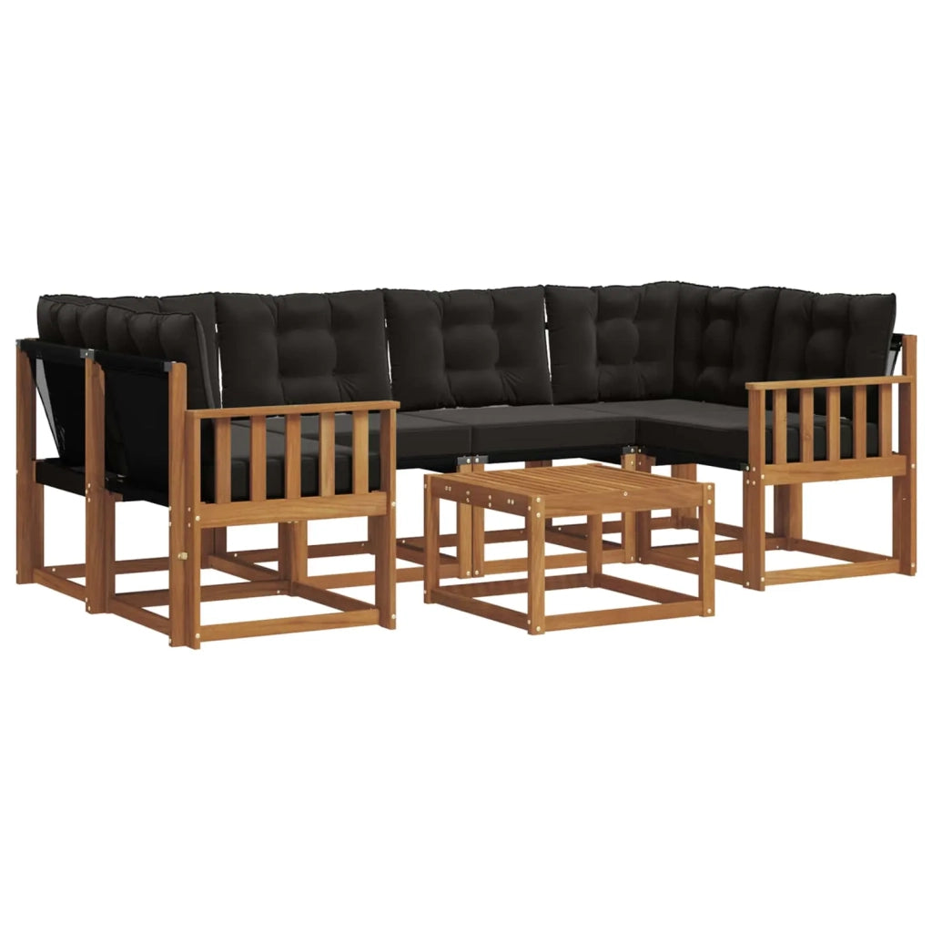 Set di divani da esterno con cuscino 7 pcs Naturale e Nero 3368447