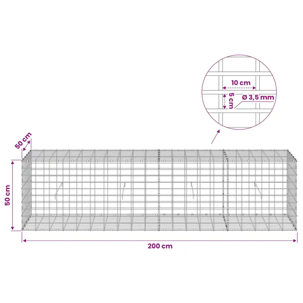 Gabione con Filo da 3,5 mm e Rete da 5x10 cm 200x50x50 cm 3462790