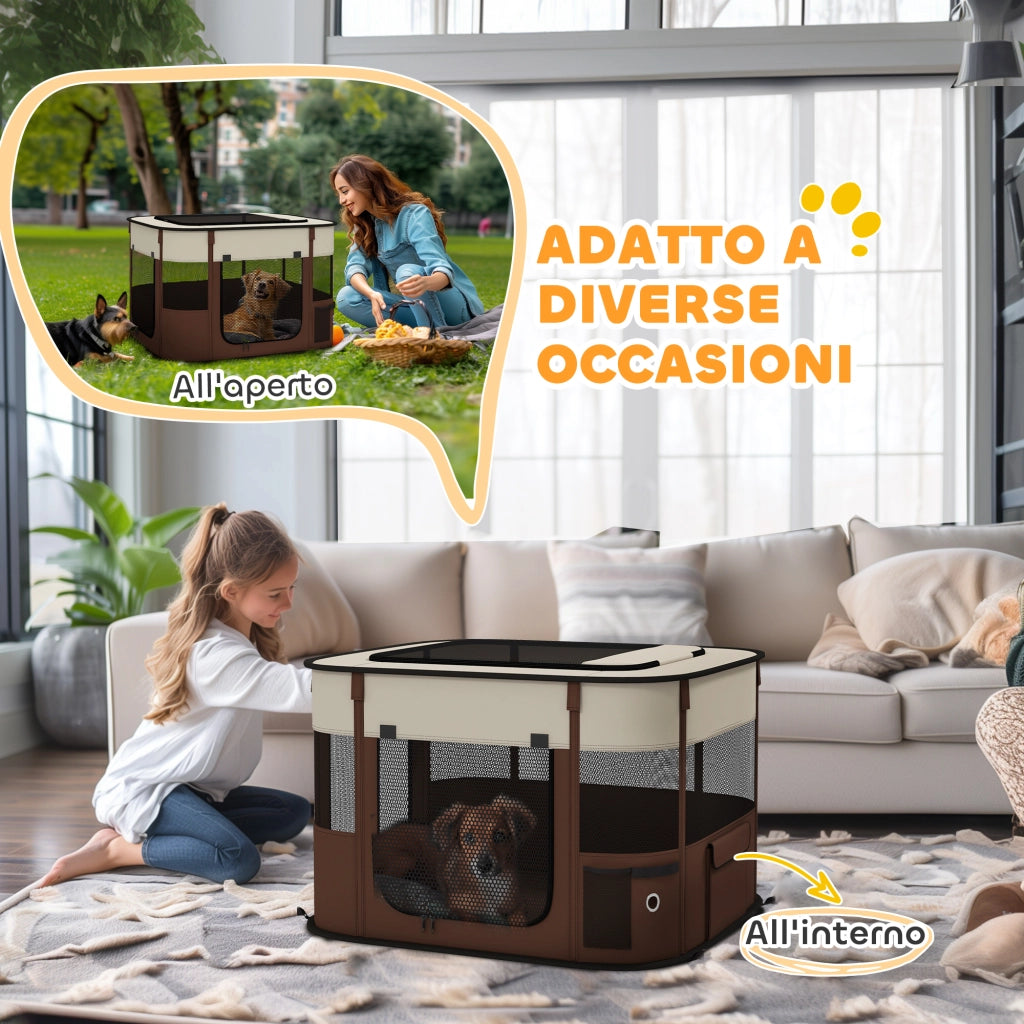 Box per Animali con 6 Finestre e 3 Porte ¨C zephmum ¨C Marrone, Poliestere e Acciaio, 74x60x45 cm