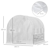 Serra per Orto 3x2x2m in Acciaio e Copertura PE, Porte con Zip e Finestre a Rete, Bianca
