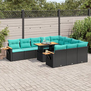 Set Divani da Giardino 11 pz con Cuscini Polyrattan Acacia Nero