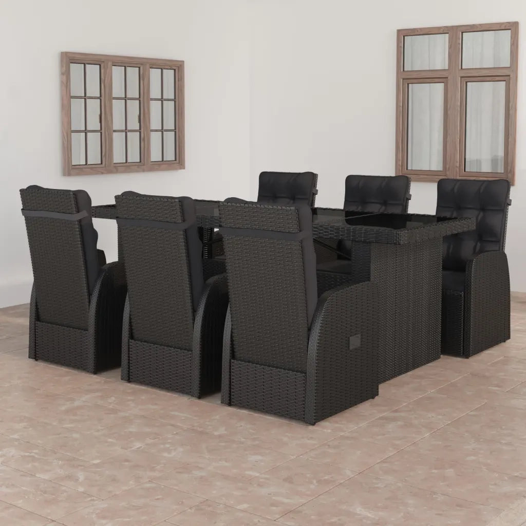 Set da Pranzo da Giardino 7 pz con Cuscini in Polyrattan Nero